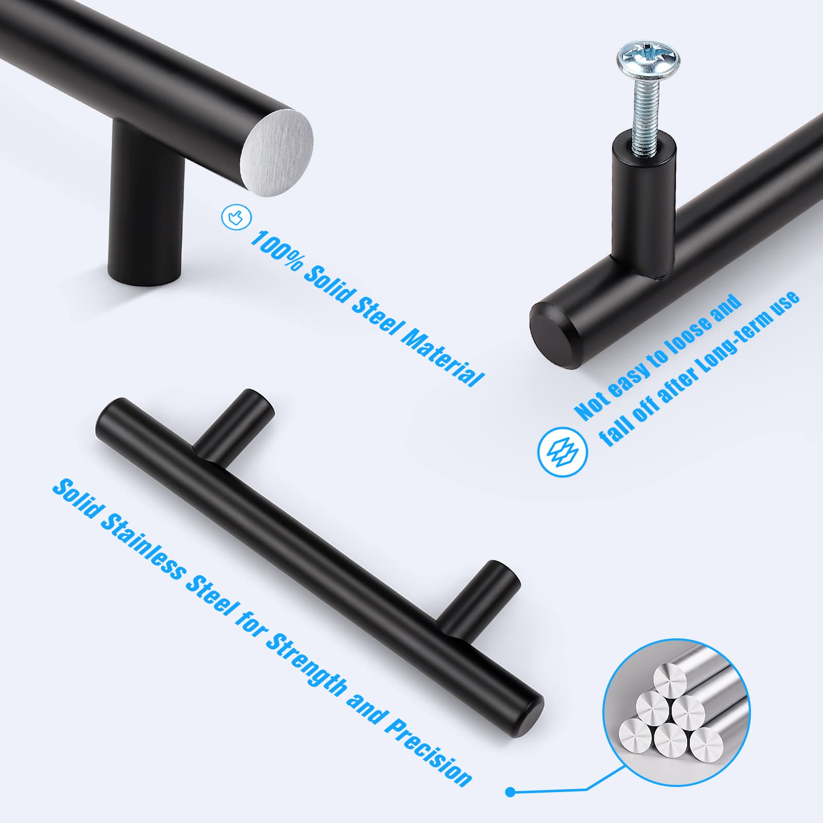 Hoopever Confezione Da 4 Maniglie A T In Acciaio Inox Nero Da 140