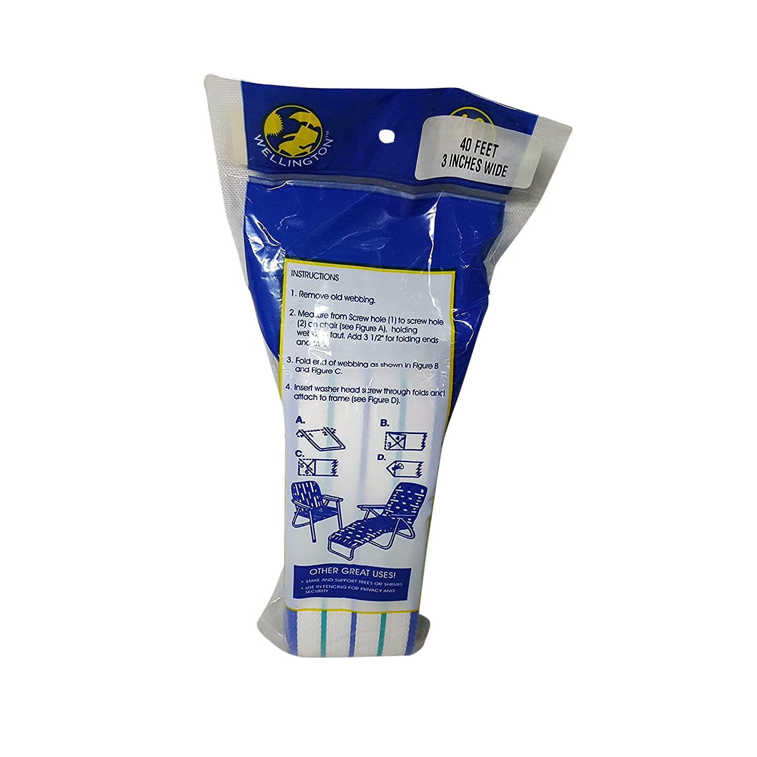 BAGS USA Chair Strap,40 Feet 3 Inches Wide Webbing Kit, Lawn Chair Webbing, Makes Old Furniture Look New (White/Turquoise/Blue)