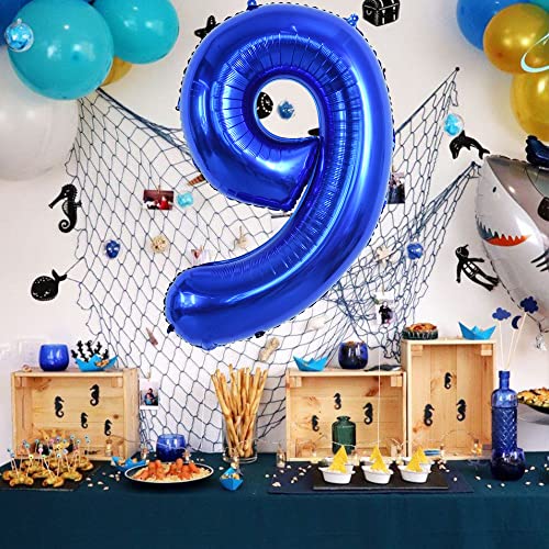 Image of TONIFUL 40 Inch Navy Blue Number 9 Balloons Large Foil 9th Birthday Decor | Deep Blue 9 Balloon Number Nine for 9th 29th 39th 90th Birthday 9 Year Anniversary, Blue Decorations for Men Boys