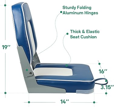 ERGOSEAT Classic Low Back Fishing Boat Seat with Backrest Folding Boat Chair Marine Bass Jon Boat Seats