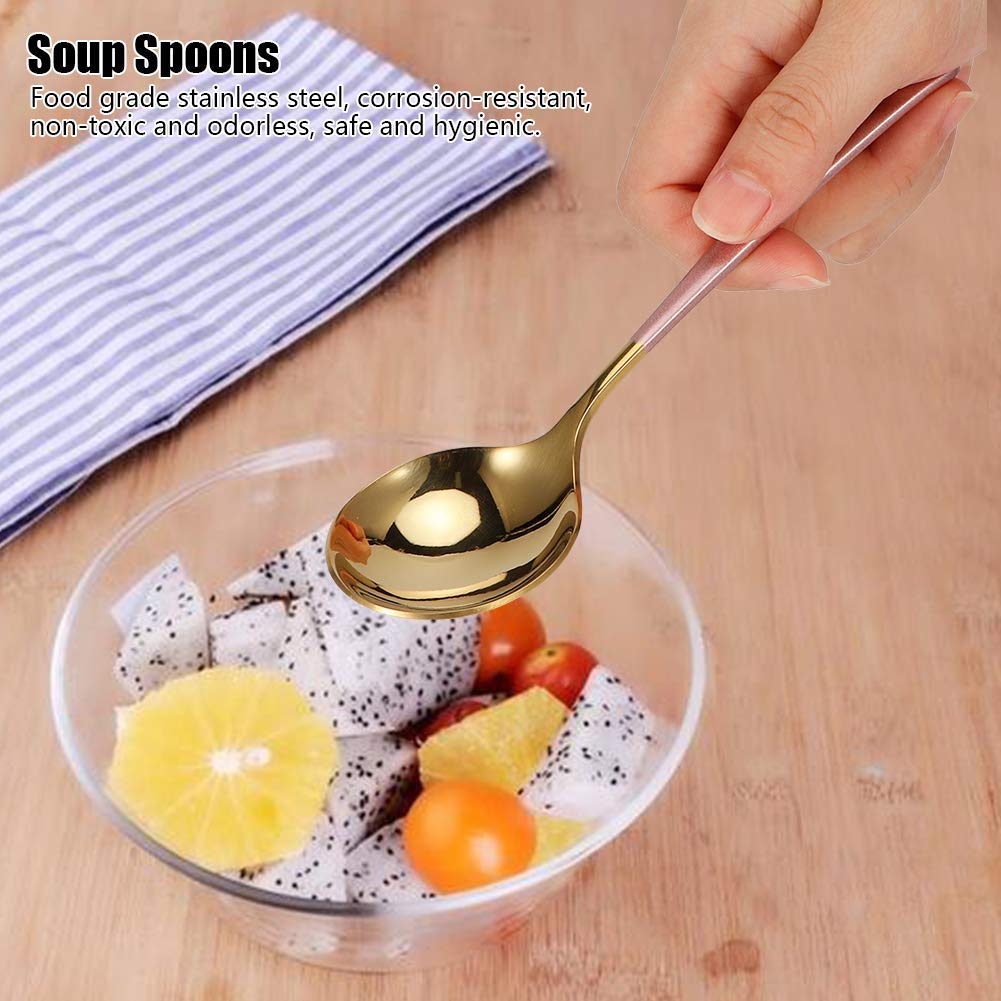 5Pcs Soup Spoons, Round Stainless Steel Teaspoons Small Coffee Spoons 6.3 x 1.7inch(Pink)