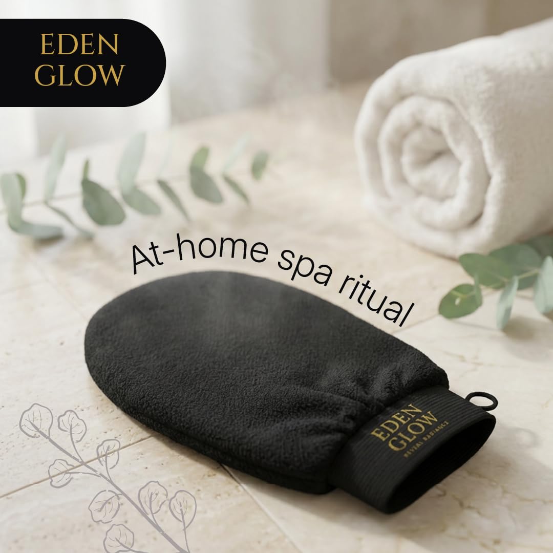 Exfoliating Bath Glove – Deep Body Exfoliation Mitt for Smooth, Radiant-Looking Skin – Reusable & Gentle - Pack of 1 Black - Eden Glow - 2