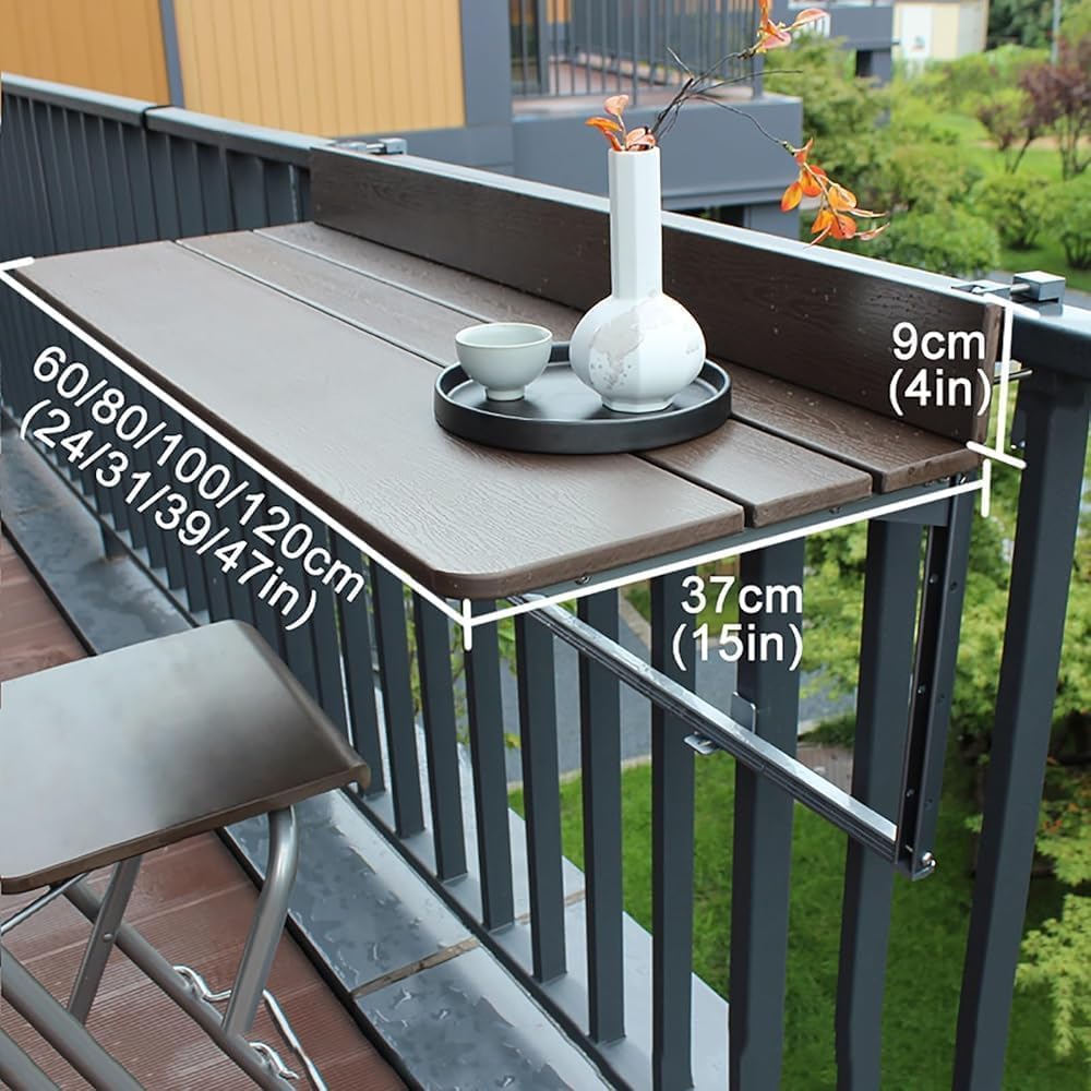 Tavolino da Balcone Pieghevole E Regolabile per Ringhiera - Scrivania da Esterno Salvaspazio per Patio, Tavolo Sospeso in Alluminio per Terrazze, Perfetto per Piccoli Spazi 60x37cm(24x15in)