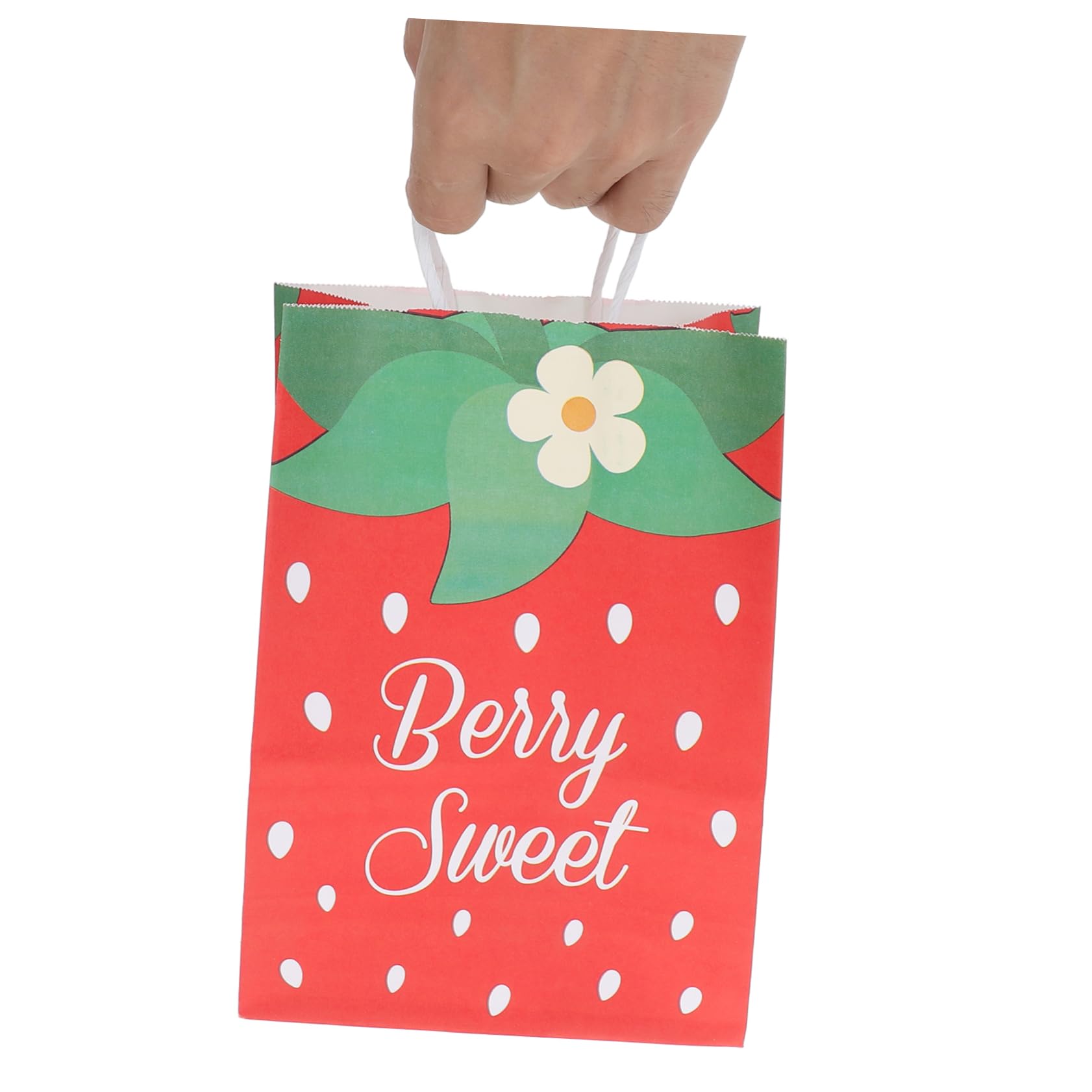 SHINEOFI 4 Sätze Teiliges Erdbeer Papiertüten Mit Griffen Stabile Geschenktüten Für Snacks Süßigkeiten Und Kleine Geschenke Vielseitige Partytüten Für Kindergeburtstag Und 12 Stück * 4