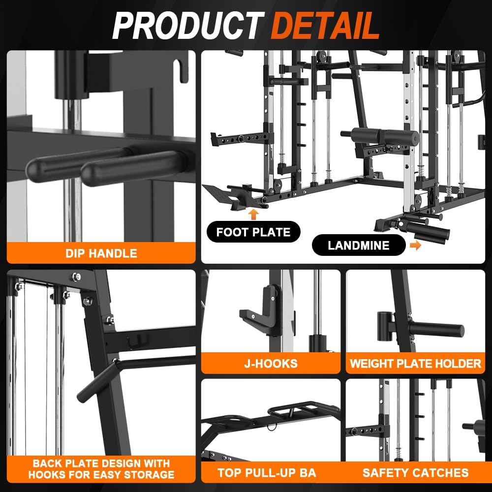 Powercom Fitness Powercom Fitness Smith Machine – 2300lbs Capacity with LAT-Pull Down & Cable Crossover - Image 4