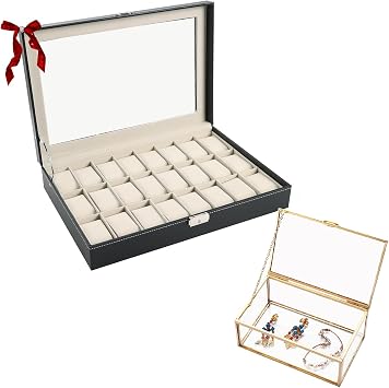 Watch Box 24 Slot + Golden Vintage Glass Keepsake Box