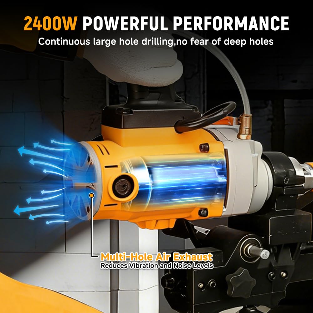 Hoteche 2400W Nass-Kernbohrmaschine | 0-1300RPM Leerlauf, Max. 175mm Bohrfähigkeit