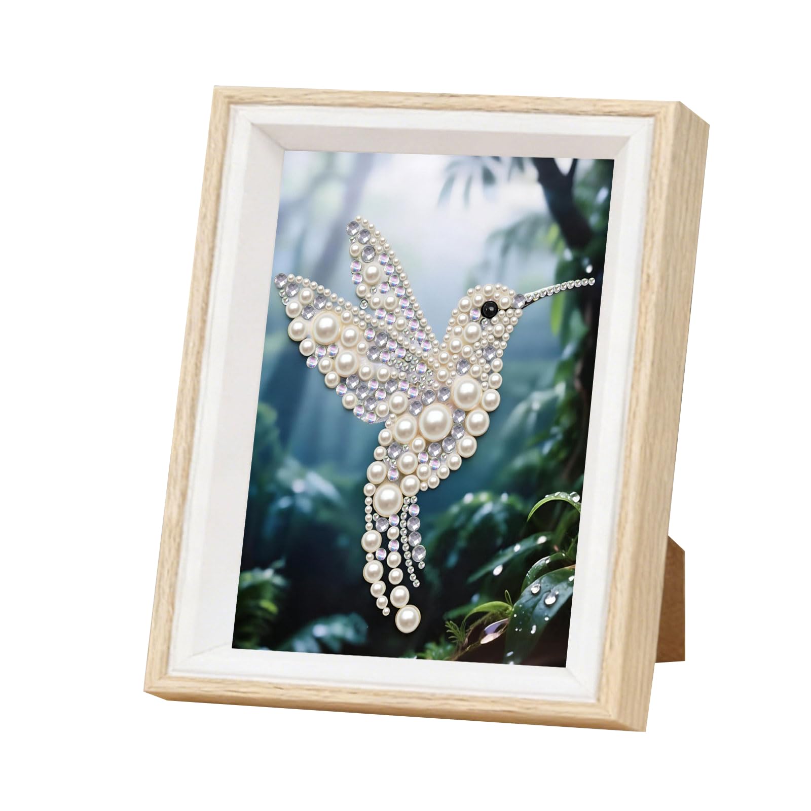 DIY Pearl Painting Kit with Wooden Frame, 3D Plastic Pearl Gemstone Ocean Art Craft for Adults Beginners, Diamond Dot Painting, Home Wall Decor Ready Gift for Women(Hummingbird)(17 * 22cm)