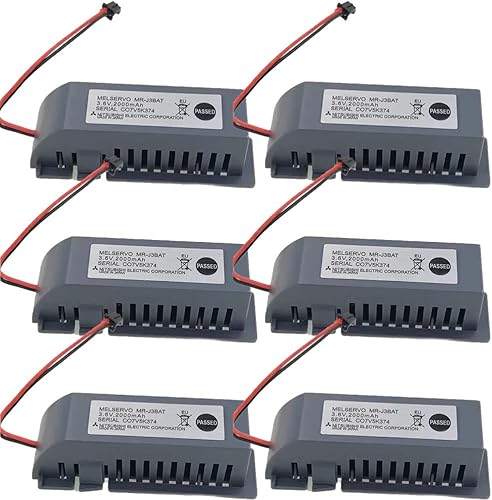 XIAOXX (paquete de 6) 3.6V MR-J3BAT 2000mAh PLC batería de iones de litio no recargable para ER6VC119AB MELSERVO MR70 con enchufe negro