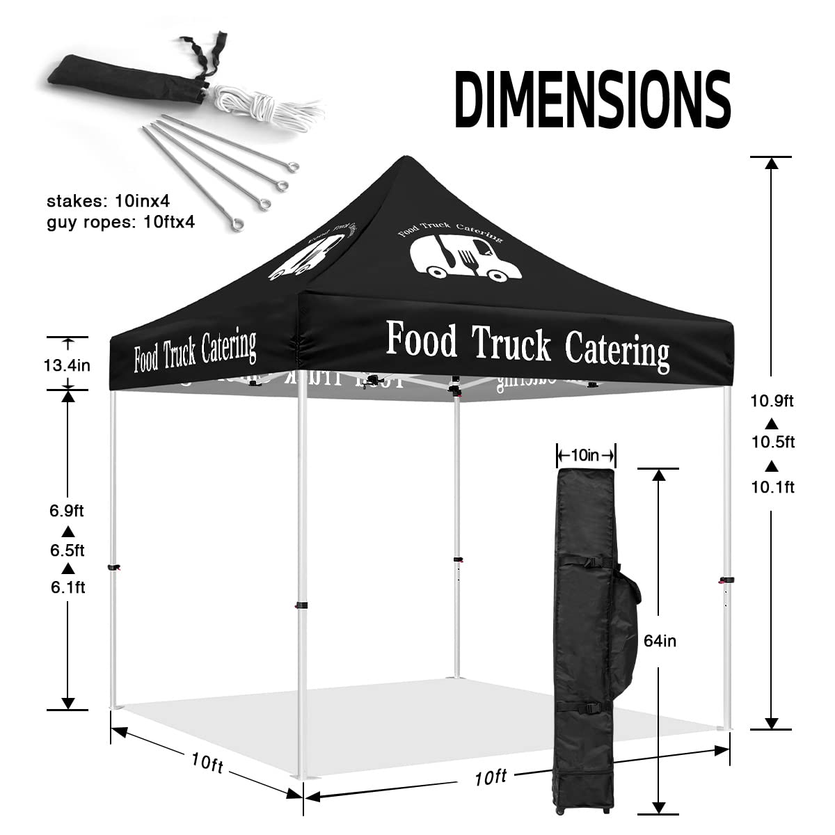 Food Truck Catering Tent, 10x10 Pop Up Canopy Tent for Caterer Restaurant Outdoor Event and Fair Booth Tent, Heavy Duty Aluminum Frame & 600D PU Coated Polyester Canopy, Sidewall x1