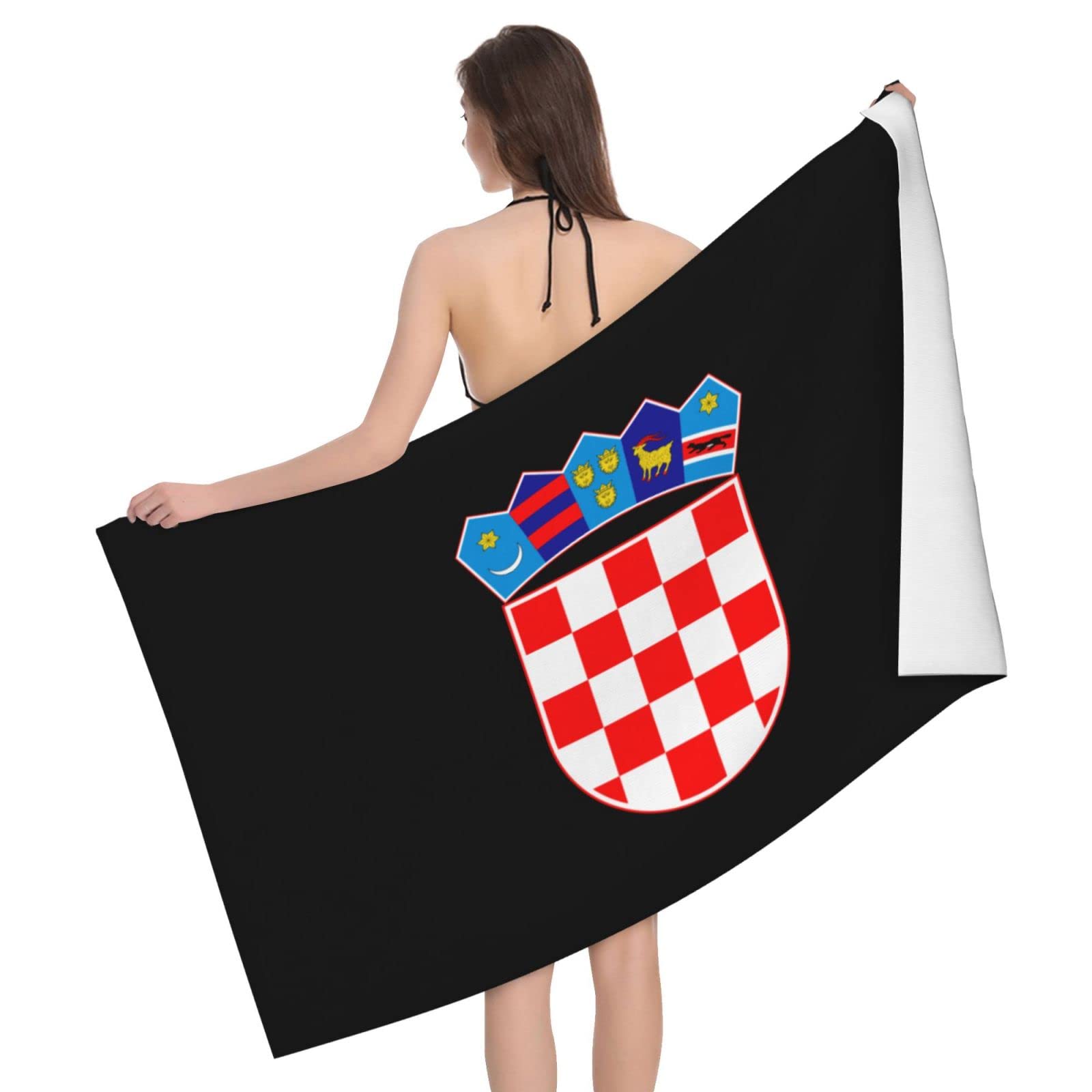Lsjuee Coat of Arms of Croatian Beach Towel Absorb Water Quick Dry Bath Towel, for Beach, Swimming Pool, Camping