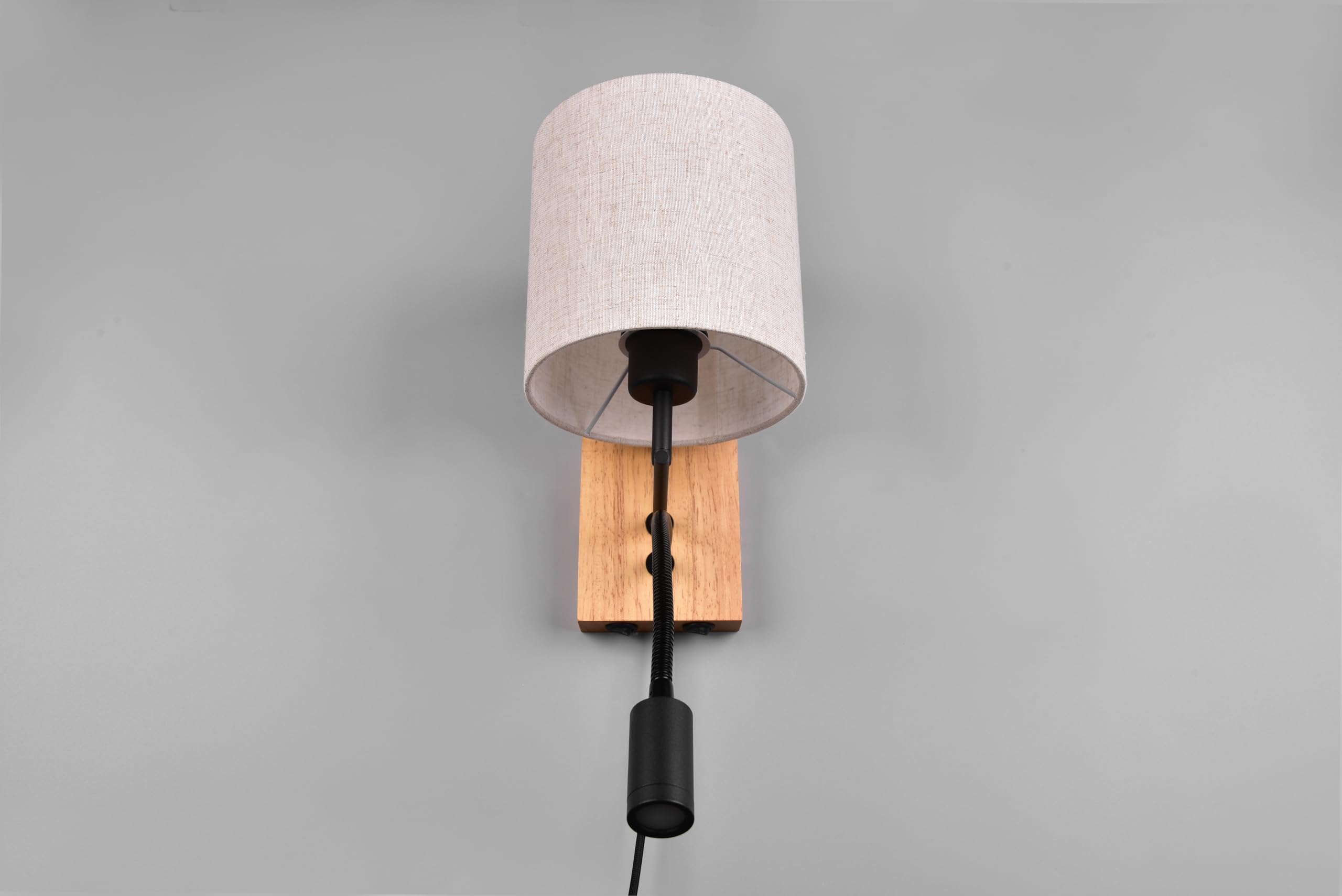 Trio Leuchten Wandleuchte Nilam 212879236, Holz naturbelassen, Schirm Stoff, exkl. 1x E27, Lesearm inkl. 3.1 Watt LED, Flex Connect, Weiß