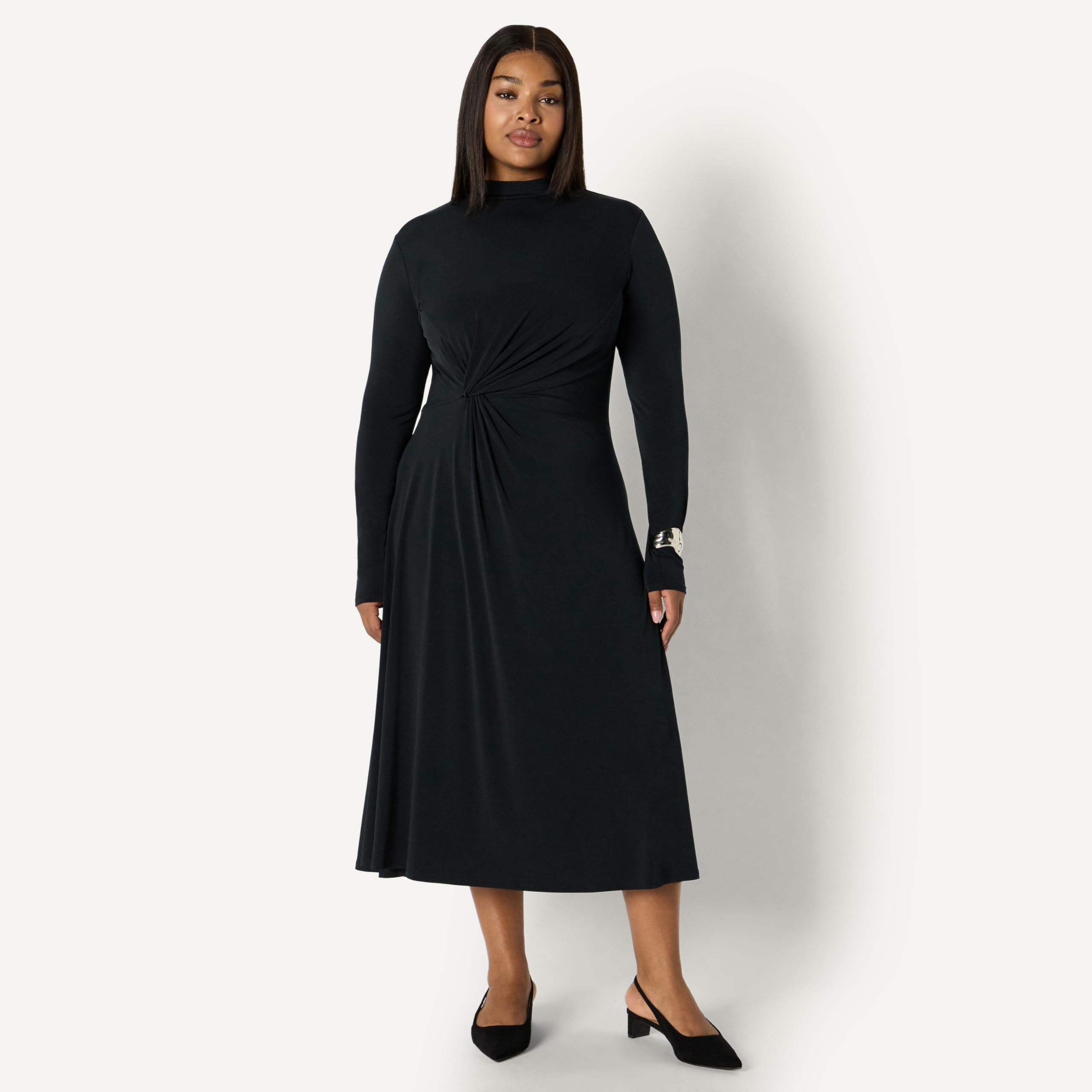 Amazon Essentials Mujer Vestido Maxi Corto de Manga Larga, Entallado y con Vuelo