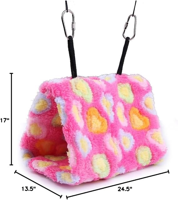 Vktech Plush Snuggle Bird Hammock Hanging Snuggle Cave Happy Hut Bird Parrot Hideaway Size M (23.5 * 22cm) (Pink)