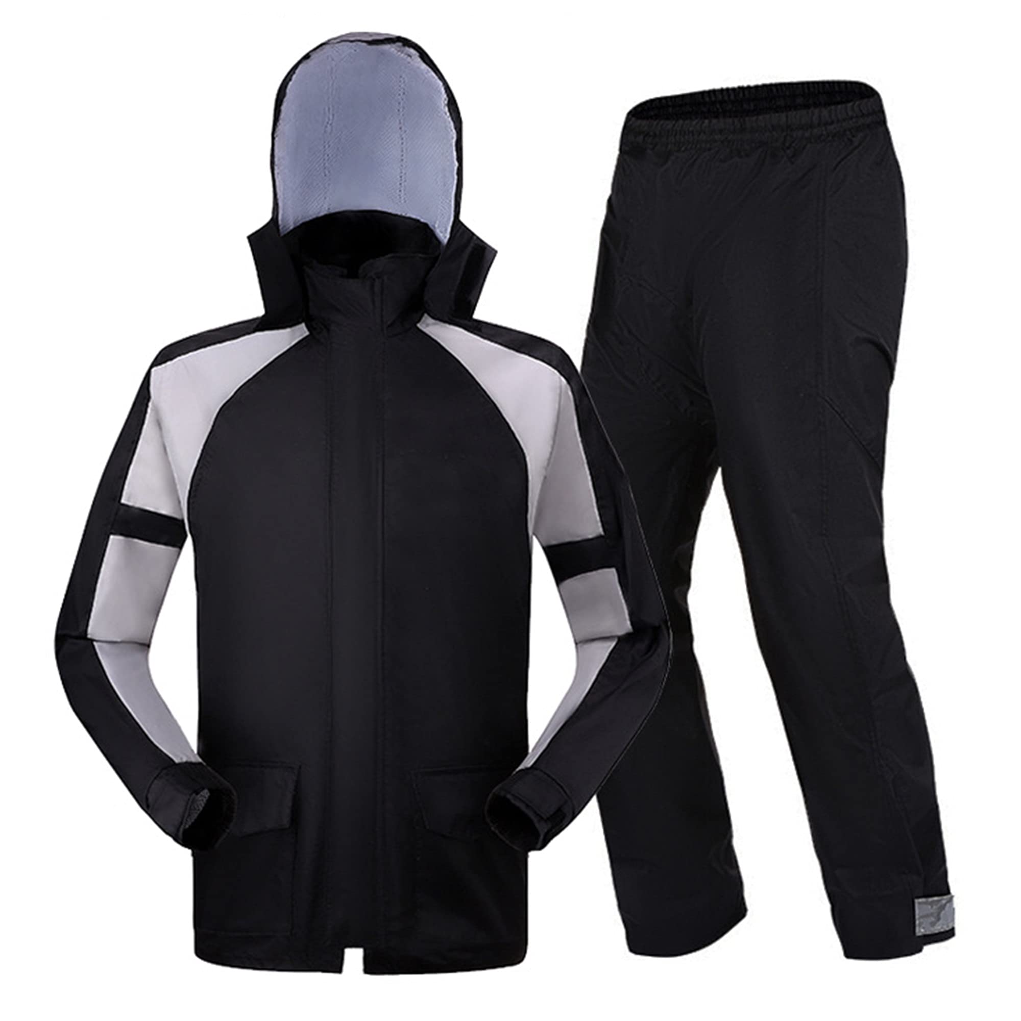 KFGISD, Motorcycle Raincoat Hooded Rainwear Cycling Rainsuit With Night Reflective Warning Strip,Raincoats(Grey,3XL)