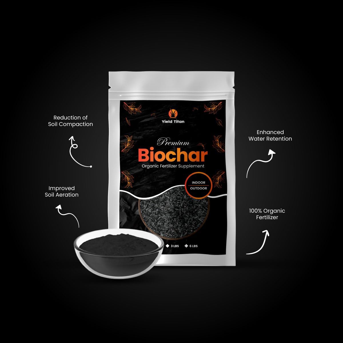 Premium Biochar Organic Fertilizer Supplement for Indoor & Outdoor Plants - Gardening & Agriculture to Improve Structure, Fertility & Health (6 lbs)