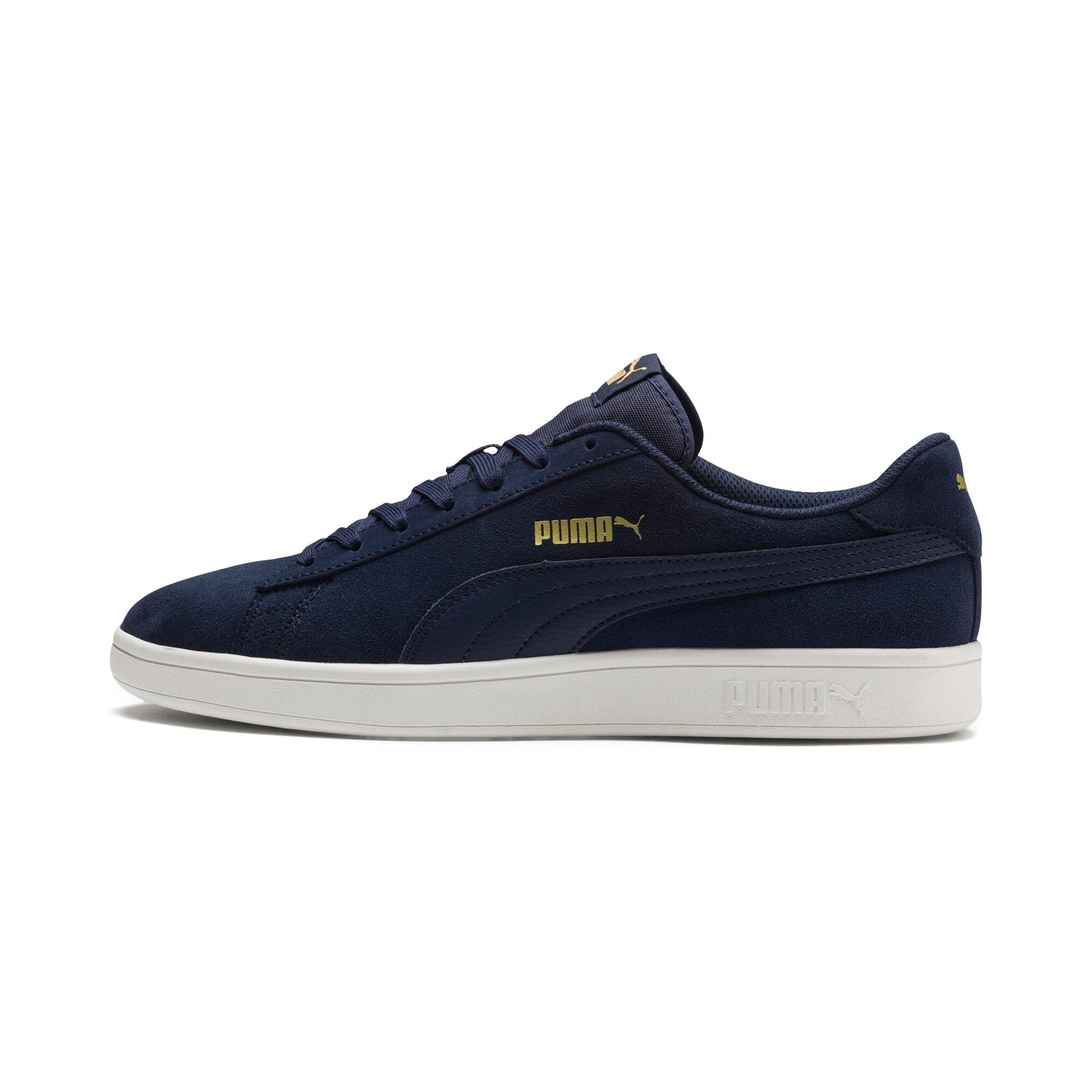 PUMA Unisex Puma Smash V2 Sneaker, Peacoat Puma Team Gold Whisper White, 37.5 EU