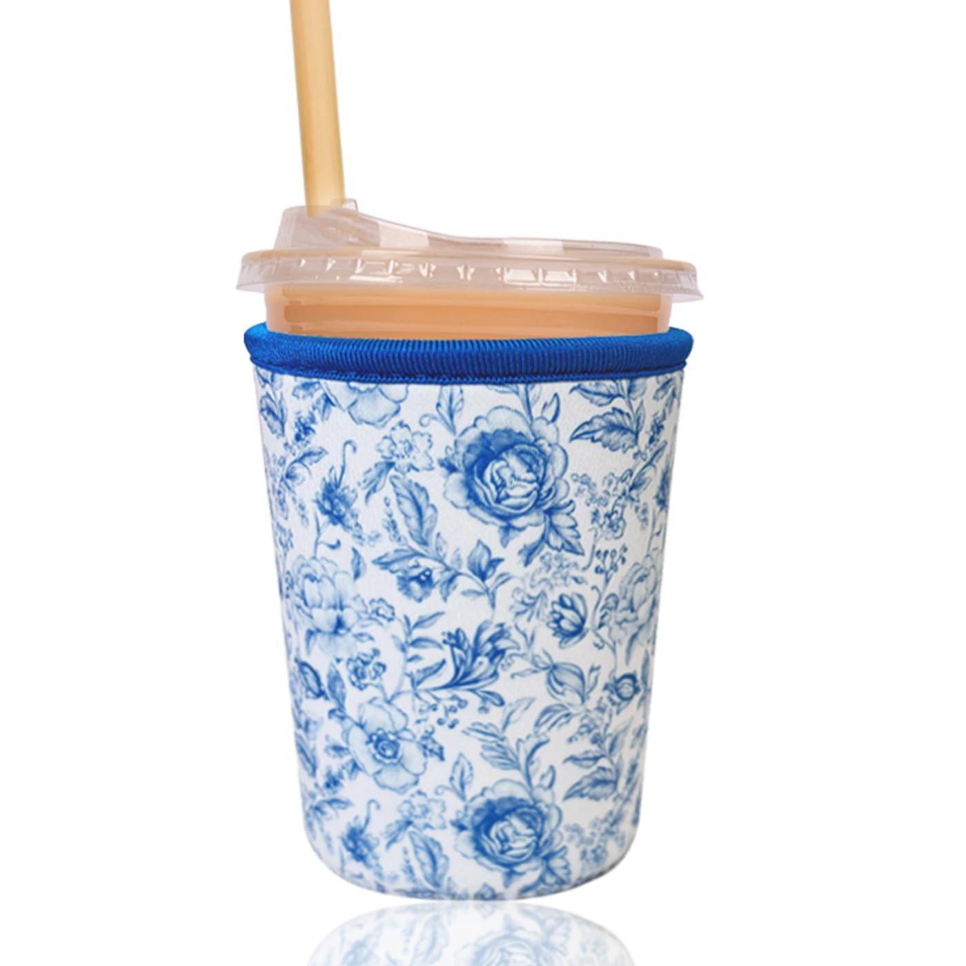 Reusable Insulated Sleeve for Iced Coffee Cup, Coffee Neoprene Sleeve for Cold &amp; Hot Drinks, Beverage Holder for Iced Coffee (Vintage Blossoms, Small: 16-18oz)