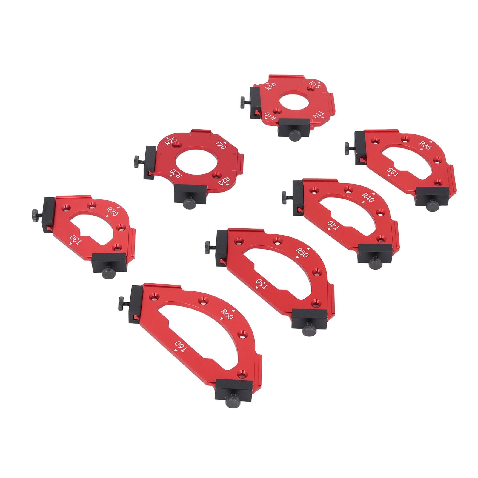 Walfront Juego de Plantillas para Esquinas de Mesa — Kit de Guías de Radio para Fresadora y Recortadora, con 8 Plantillas de Aleación de Aluminio (R10-R60) para Trabajos de Carpintería,
