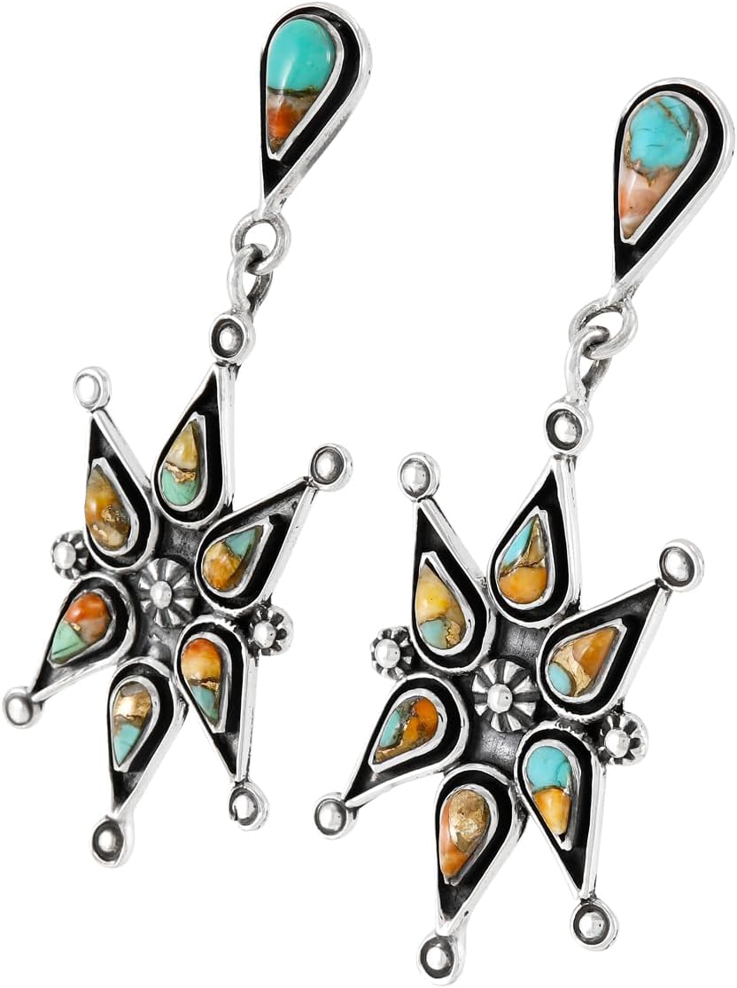 Turquoise Earrings 925 Sterling Silver & Genuine Gemstones (Choose Color)