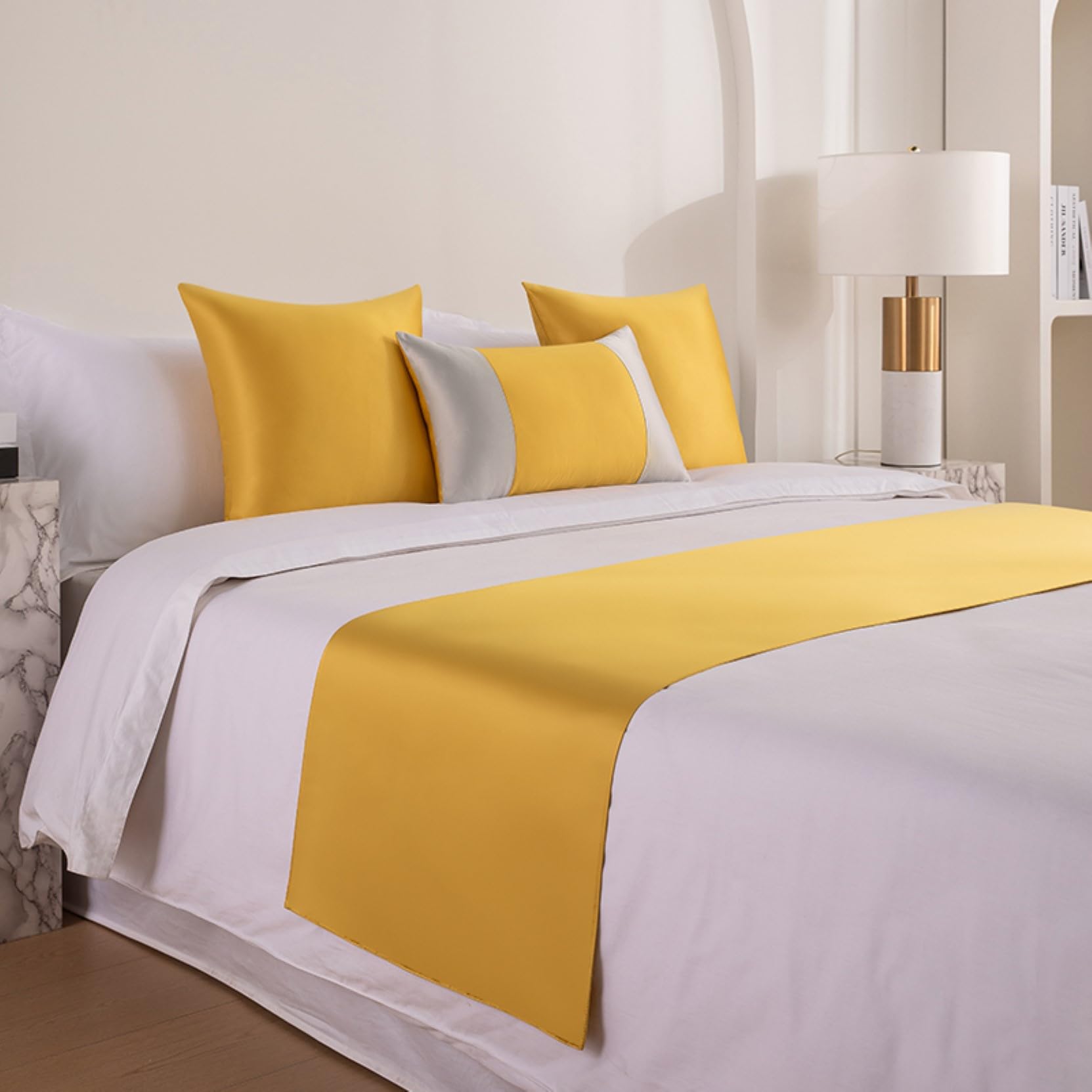 Luxury Hotel Bed Runner Blankets, Bed Scarf Modern Bedding Cover Decor Bedspread Throw for King Queen Double Size, Yellow, 50x210cm bed runner for 1.5m bed