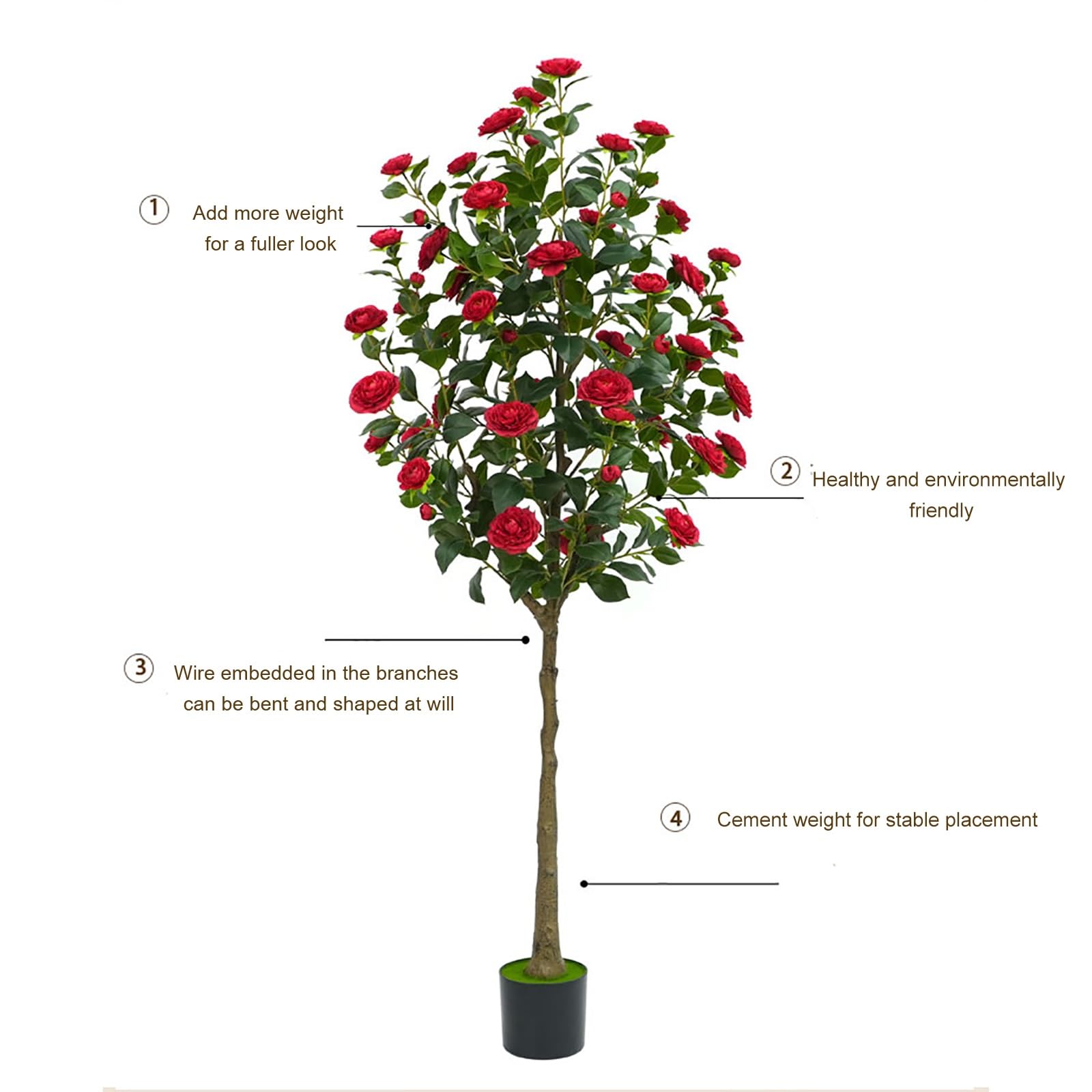 Albero Di Camelia Artificiale – Piante Finte Quasi Naturali For Interni, Facili Da Montare, For Decorazioni D'interni, Perfetti Alberi Di Natale Da Veranda(Yellow,90cm/35.4in)