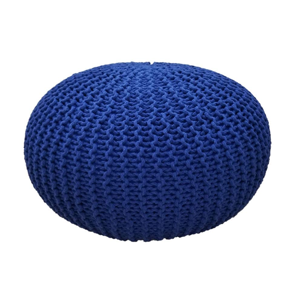 Pouf de style nordique bleu en maille tressée main pour salon et chambre