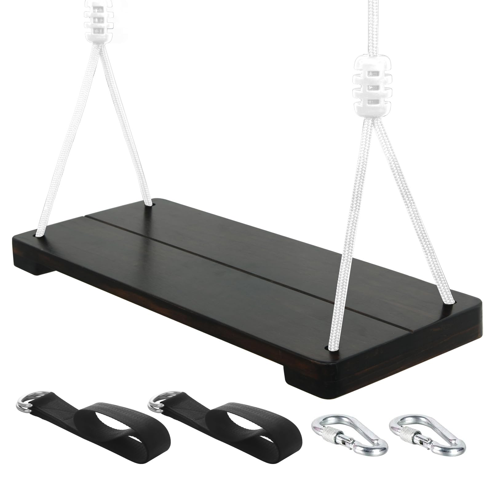 NOSTIFY Wooden Swing, Tree Swing with Hanging Straps for Kids Adults, 67'' Height Adjustable Rope Swing for Indoor Outdoors, Swing Set Accessories for Backyard Patio Garden Playground (Brown)