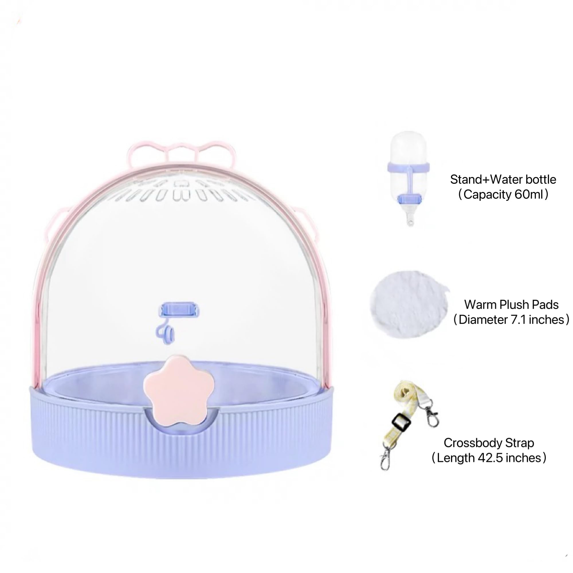 TUTU&LELE Transportkäfig für Kleintiere, Reisekäfig mit warmen Plüsch-Pads und Wasserflasche kann sowohl von Hand als auch Crossbody getragen werden, geeignet für Zwerghamster, Meerschweinchen,