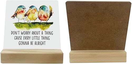 Miniatura 3 de Letrero de madera primitivo, con texto en inglés "Don't Worry about A Thing Cause Every Little Thing Gonna Be Alright", placa de escritorio con