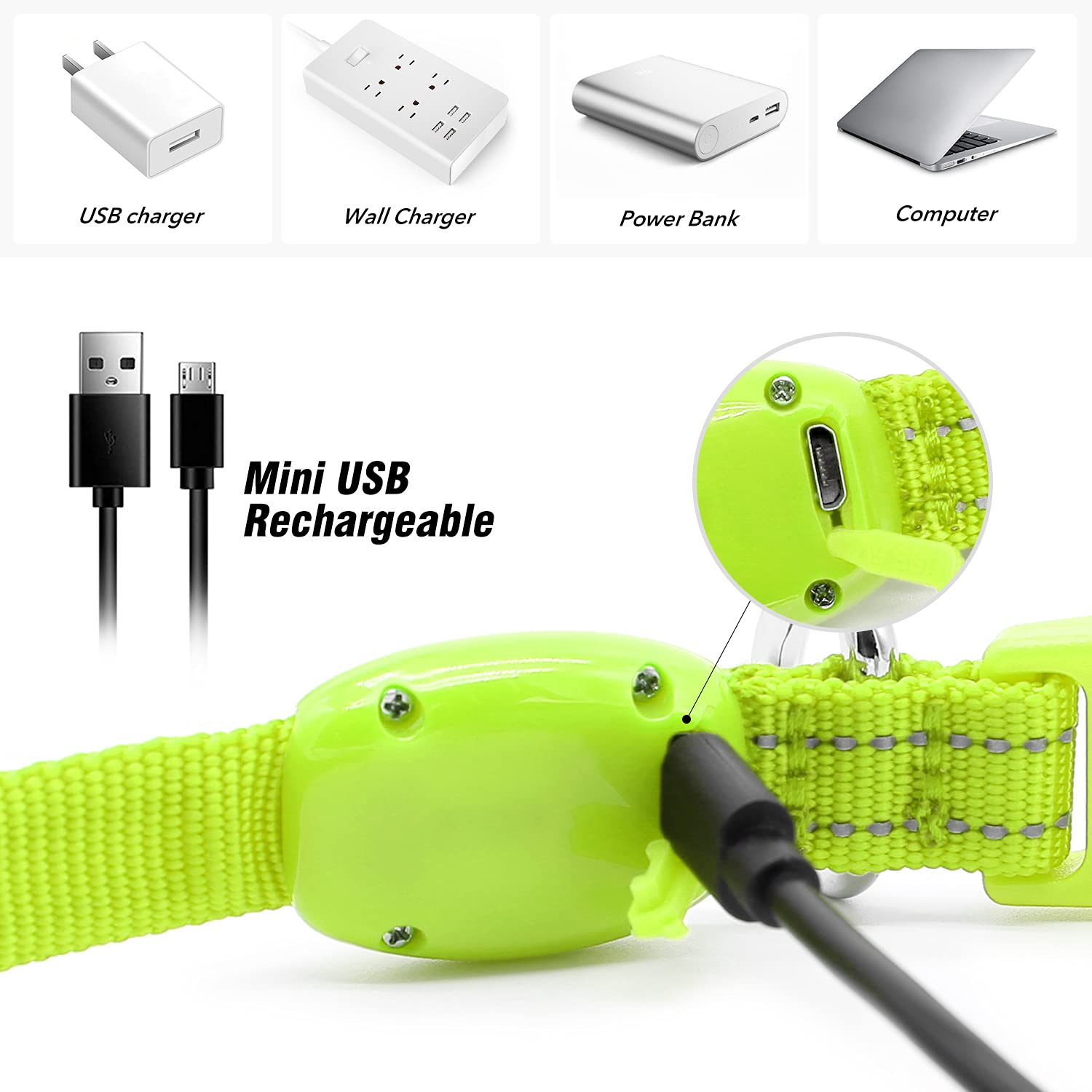 Visinite Collares de perro iluminados para perros pequeños, collar de perro con luz LED recargable, collar de perro iluminado totalmente ajustable, collares de perro que brillan en la oscuridad con