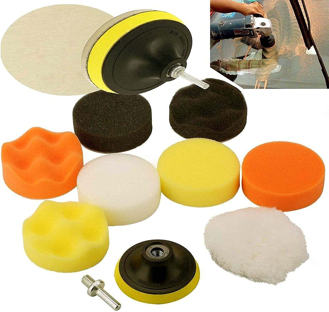 Diy Crafts 12730 10219 80mm Compound Drill Buffing Sponge Pads Kit for Car Sanding, Polishing, Multicolor, 11 Piece