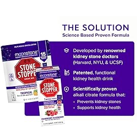 Moonstone Stone Stopper Drink Mix, Cranberry Raspberry, Kidney Stone Prevention, Calcium Oxalate Protector, Developed by Urologists to Improve Hydration and Support Kidney Health, 30 Day Supply