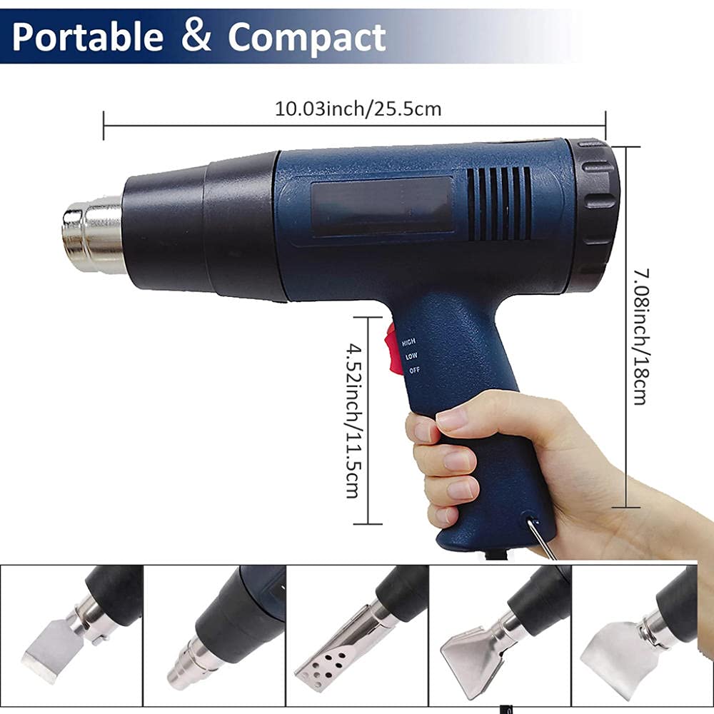 Décapeur Thermique, Pistolet à Air Chaud 1800W Professionnel Pour Décaper la Peinture, Contrôle de Précision de la température, 7 buses pour enlever la peinture/plier les tuyaux/rétrécir PVC