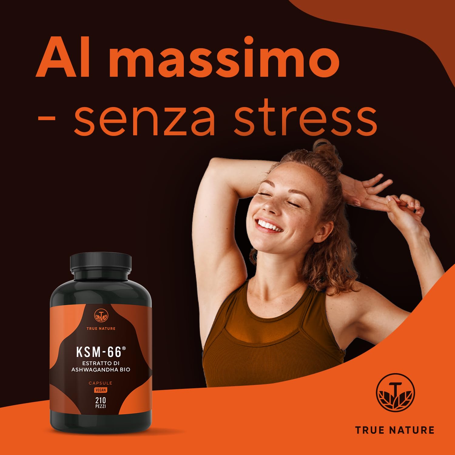 Bio Ashwagandha KSM-66® 210 Capsule - Alto Dosaggio di 600 mg al giorno (Withania Somnifera) - vegano, Bio India, testato in Laboratorio, produzione Tedesca - TRUE NATURE