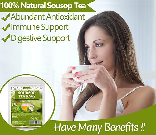 Miniatura 5 de 60 bolsas de té de guanábana premium, hechas con hojas de graviola 100% naturales, té de hoja guanabana, sin aditivos y sin cafeína.
