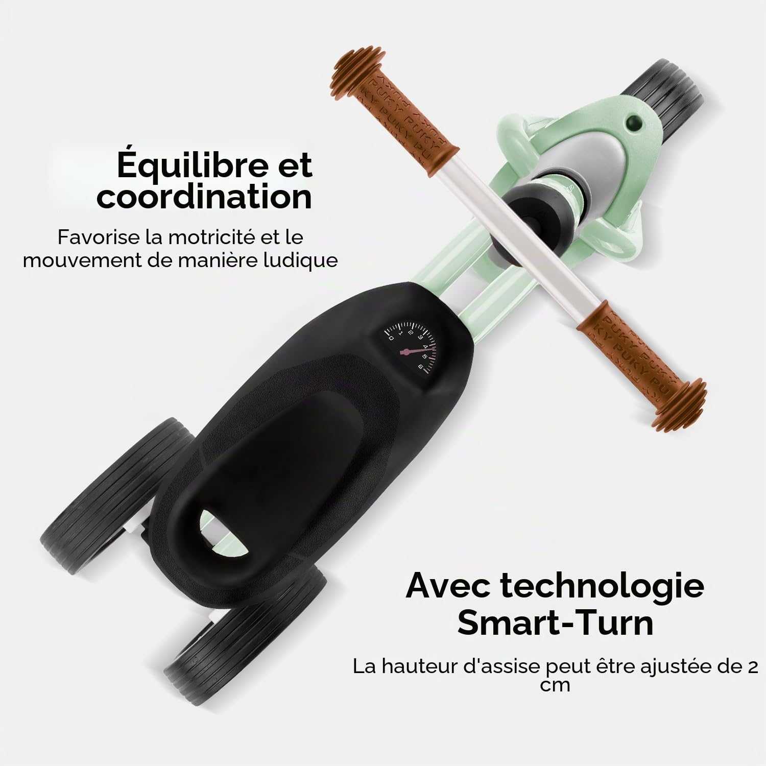 PUKY PUKYMOTO Vert | 2en1: Draisienne et Porteur | Trotteur dès 1,5 ans | Jouet sans pédales | Vélo enfant avec limitation de braquage | Véhicule enfants avec roues FLOAT pour intérieur/extérieur