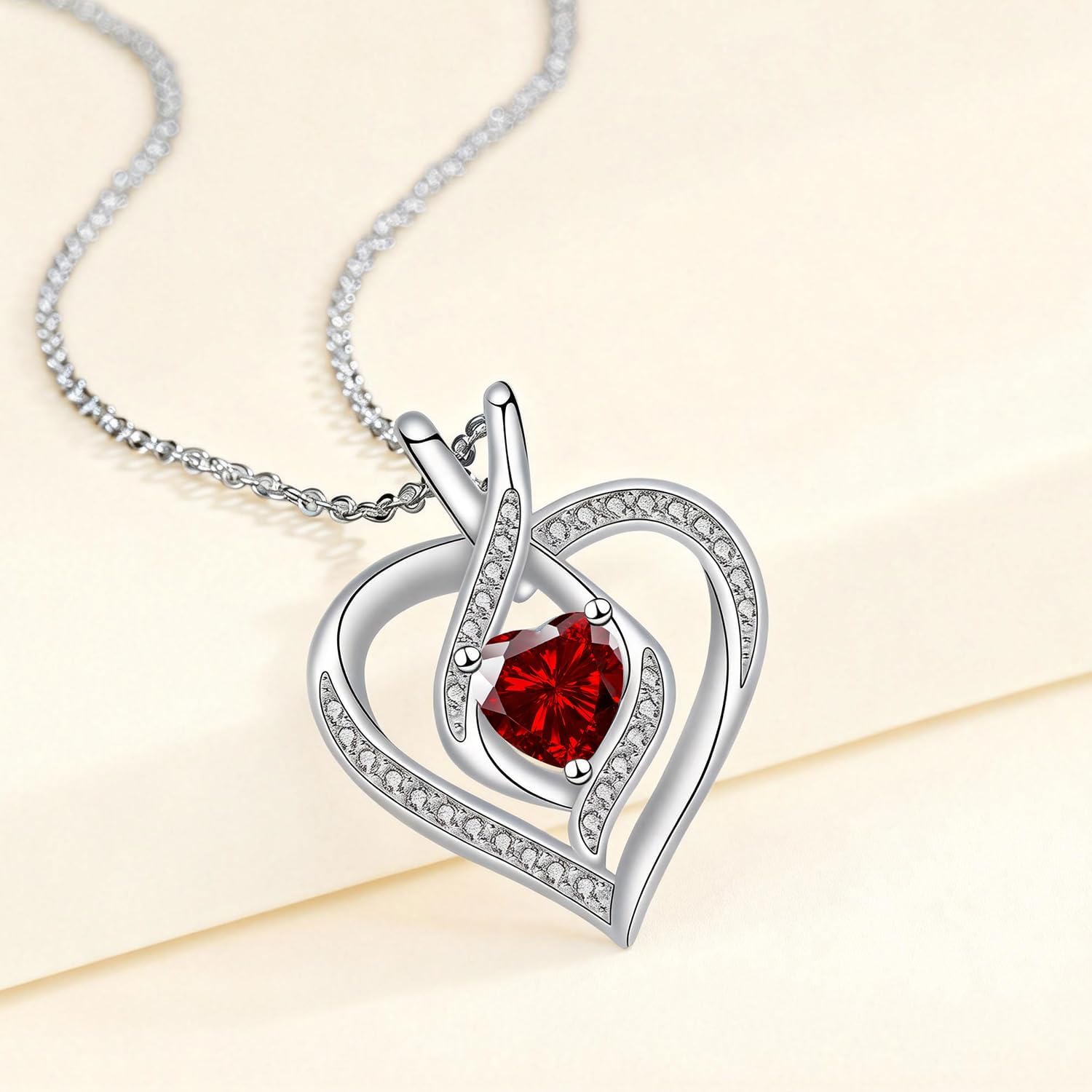 Sliver Birthstone Necklace for Women, Heart Pendant Necklaces, Cubic Zirconia Birth Stone Love Jewelry Birthday Gifts for Girlfriend, Wife, Mom, Daughter, Niece, Her - Image 3