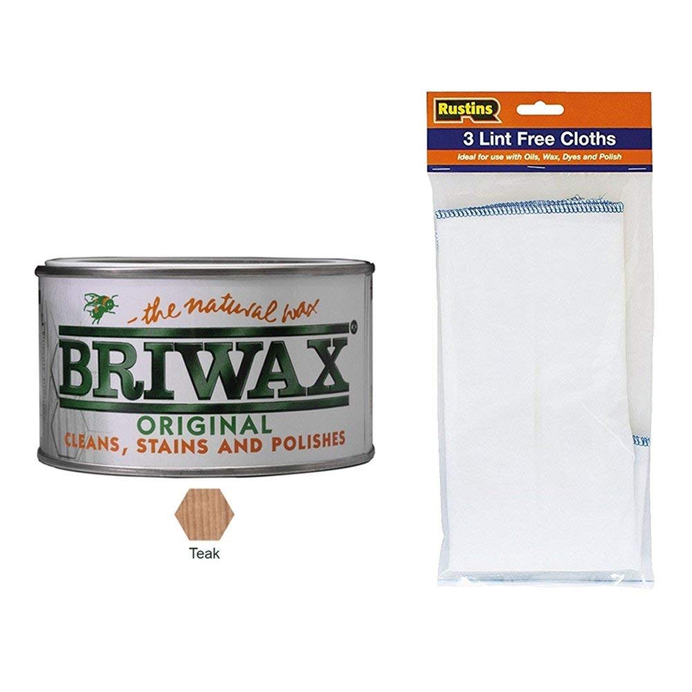 Briwax 400G Wax Polish - Teak Complete With 3 Pack Of Lint Free Cloths