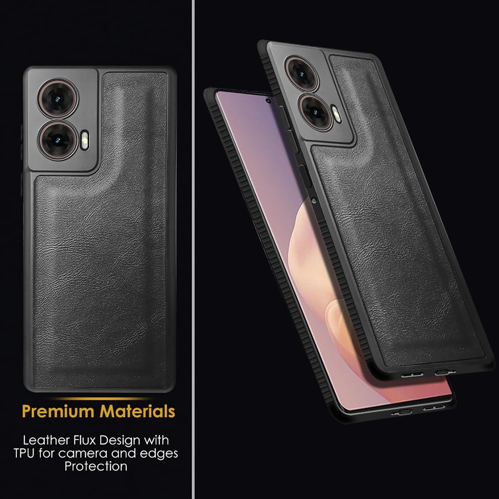 Image of Fashionury Premium PU Leather Back Cover for Motorola G96 5G / Motorola Edge 50 Fusion /Motorola G85 5G | Soft Touch Finish | Camera & Screen Protection | Anti Fingerprint Shockproof Case (Black)