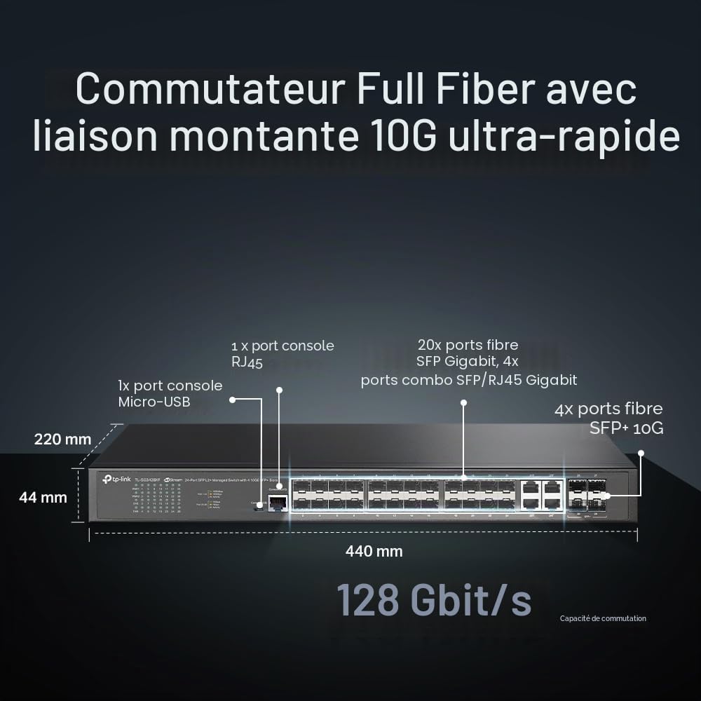 TP-Link Jetstream TL-SG3428X-M2 Commutateur géré 24 Ports 2,5GBASE-T L2+ avec 4 emplacements SFP+ 10GE