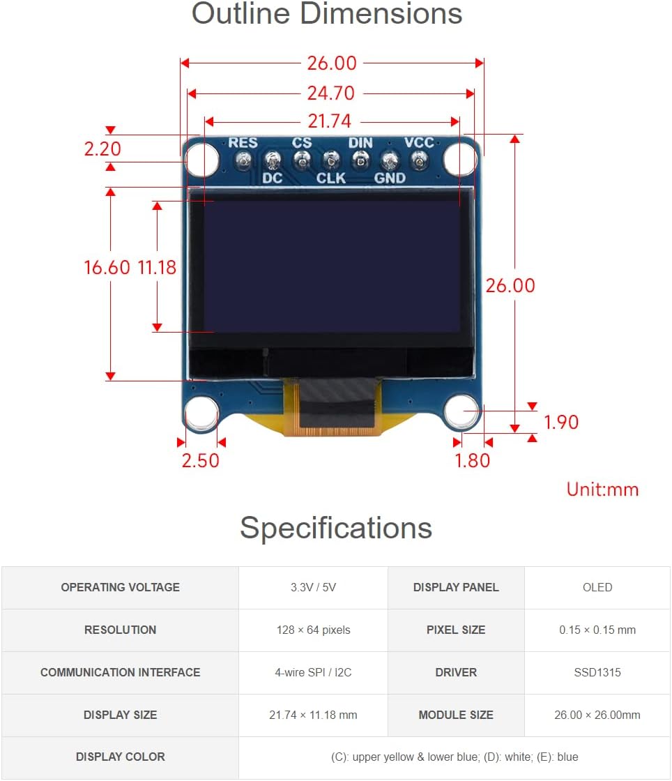 Wiring diagram for connecting the OLED module to an STM32 board