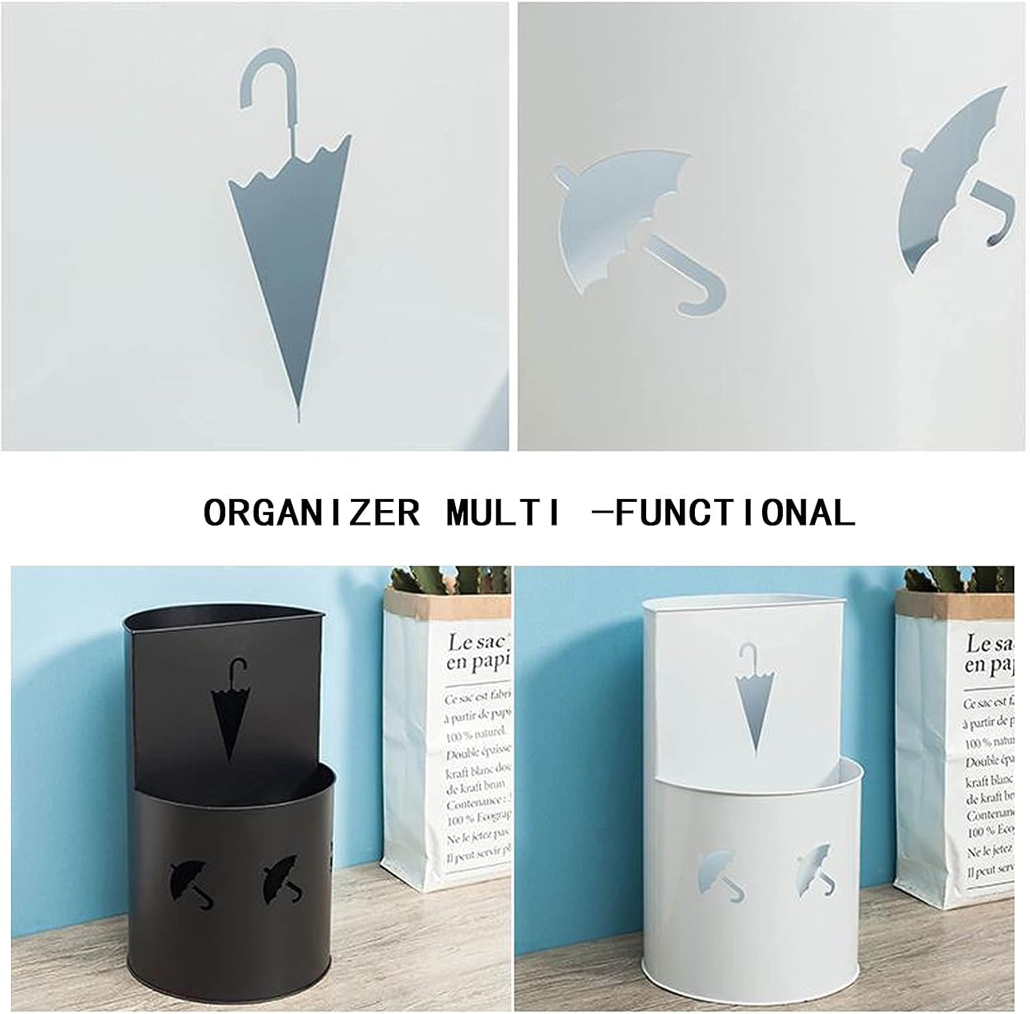 Umbrella Holder Umbrella Racks -Umbrella Stand Holder,Black -White,Round,Two-Tier,Umbrella Holder,with Removable Water Tray,for Home and Office Décor (Color : White) (WHI