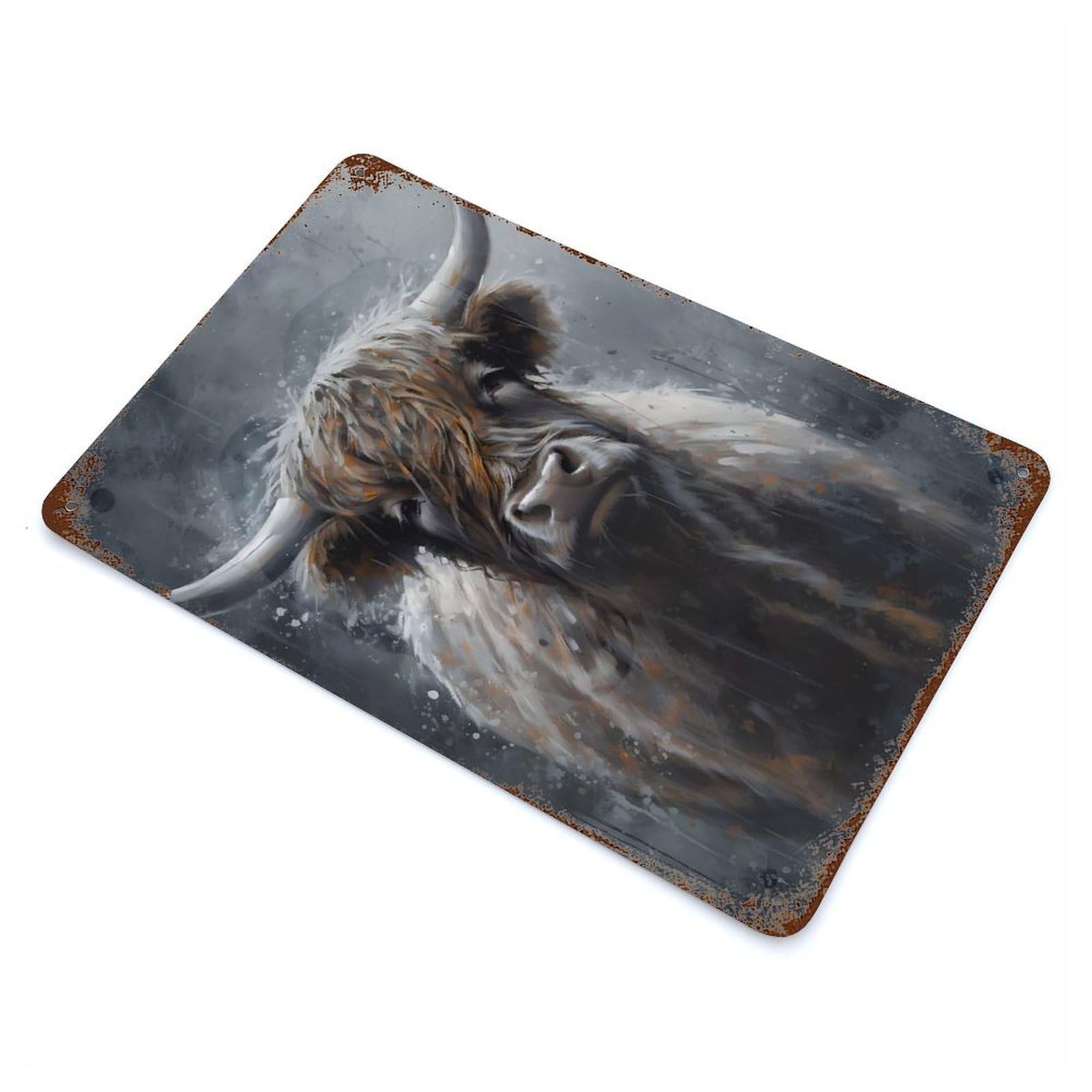 Garage Style Charcoal Highland Cow Rusty Metal Tin Sign 11.8"x7.9", Farmhouse Wall Decor for Bar And Workshop