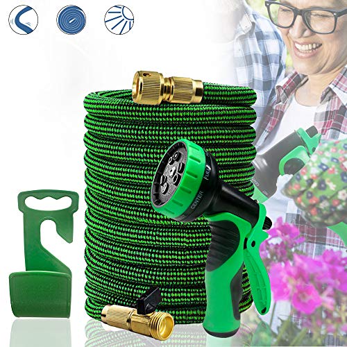 Preisvergleich Produktbild Froadp Gartenschlauch 30m Flexischlauch Erweiterbar Wasserschlauch Brause Düse mit 9 Funktionen für Gartenbewässerung und Reinigung(100Ft, Schwarz+Grün)