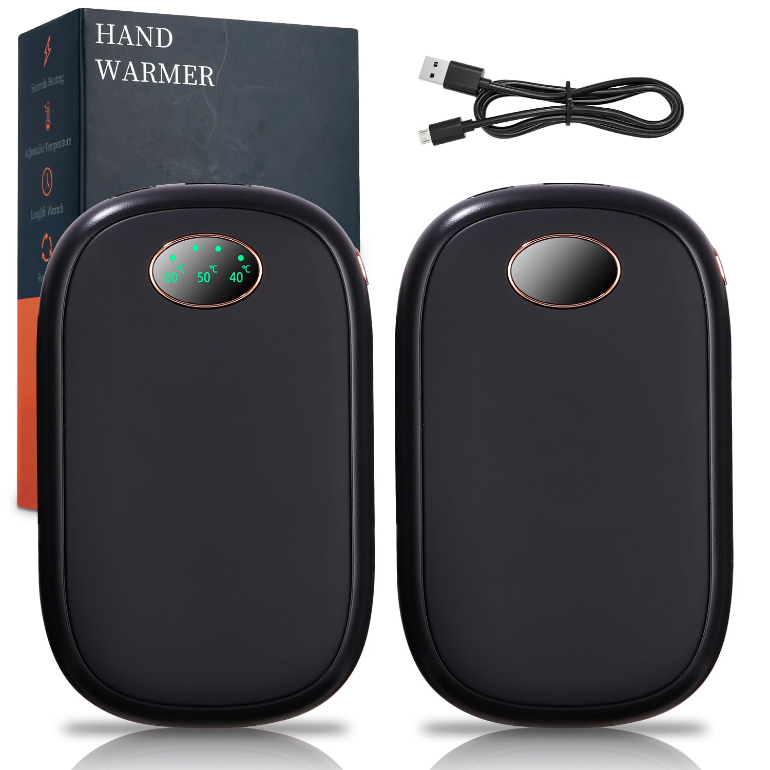 Scaldamani Elettrico Magnetico 2 In 1, 10.000 MAh Powerbank, Ricarica Rapida 3 Sec, 3 Livelli Calore, Torcia LED, Grigio, Regalo Invernale