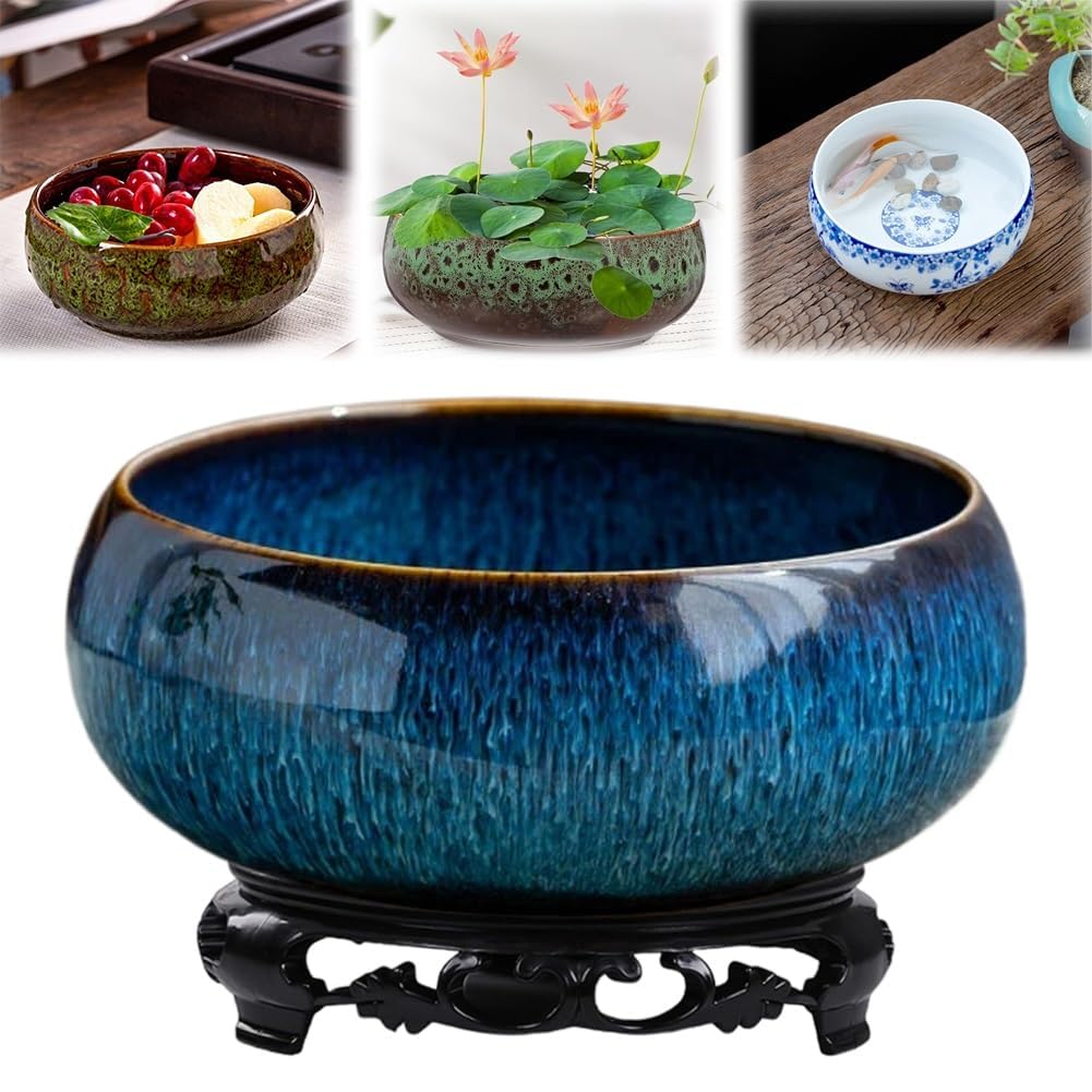 Lotus Bowl Planter Ceramic - Leak-Proof Water Planter For Indoor Plants, Succulents, Or Aquatic Decor, Green