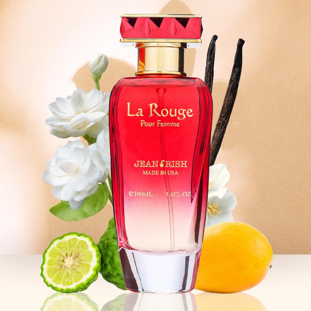 Jean Rish La Rouge Eau De Parfum - Perfume for Women (3.4 Fl Oz / 100ml) with Mango, Jasmine & Vanilla Notes - Long Lasting and Luxury Fragrance