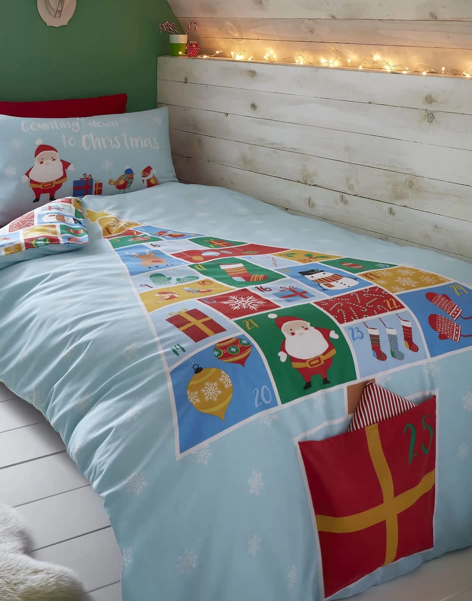 Catherine Lansfield Countdown To Christmas Duvet Cover Blue Single