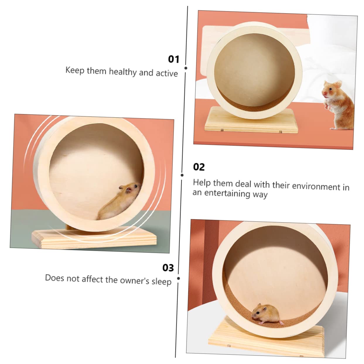 Roue D’Exercice pour Hamster Silencieuse en Bois Beige, Jouet